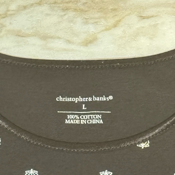 Christopher & Banks Dark Brown Leaf Print 3/4 Sleeve Cotton Tee - Size Large - Picture 7 of 7